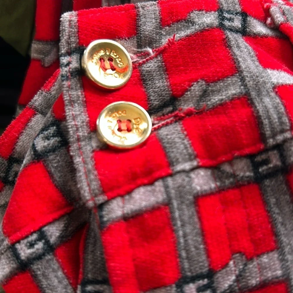 Dolce and Gabbana Velvet Pants Belt Check Print Red Checkered Womens Y2K D&G 10 - Picture 4 of 13